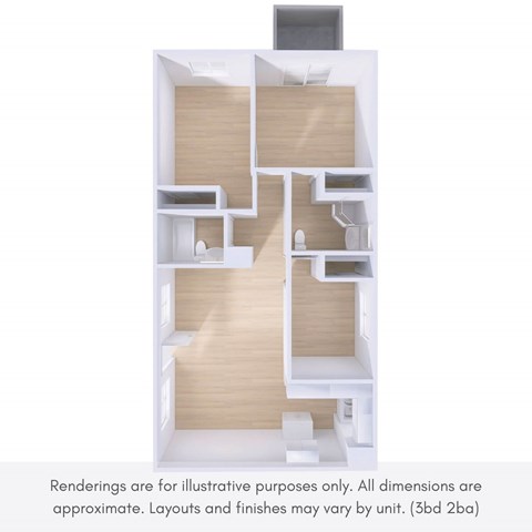 Floor plan for 3 beds, 2 baths, 1200 sqft